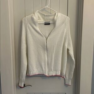Wooden Ships White Zip Knit Hoodie with Pink Accents S/M